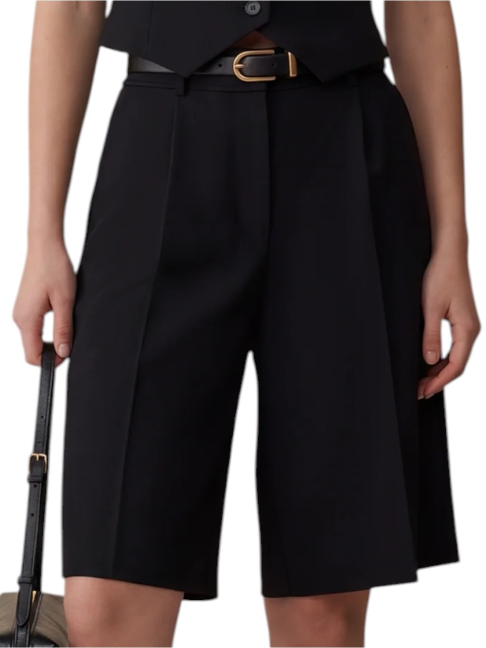 Few Moda Caara Lilith Bermuda Shorts Classic Black High-Waist Tailored NWT